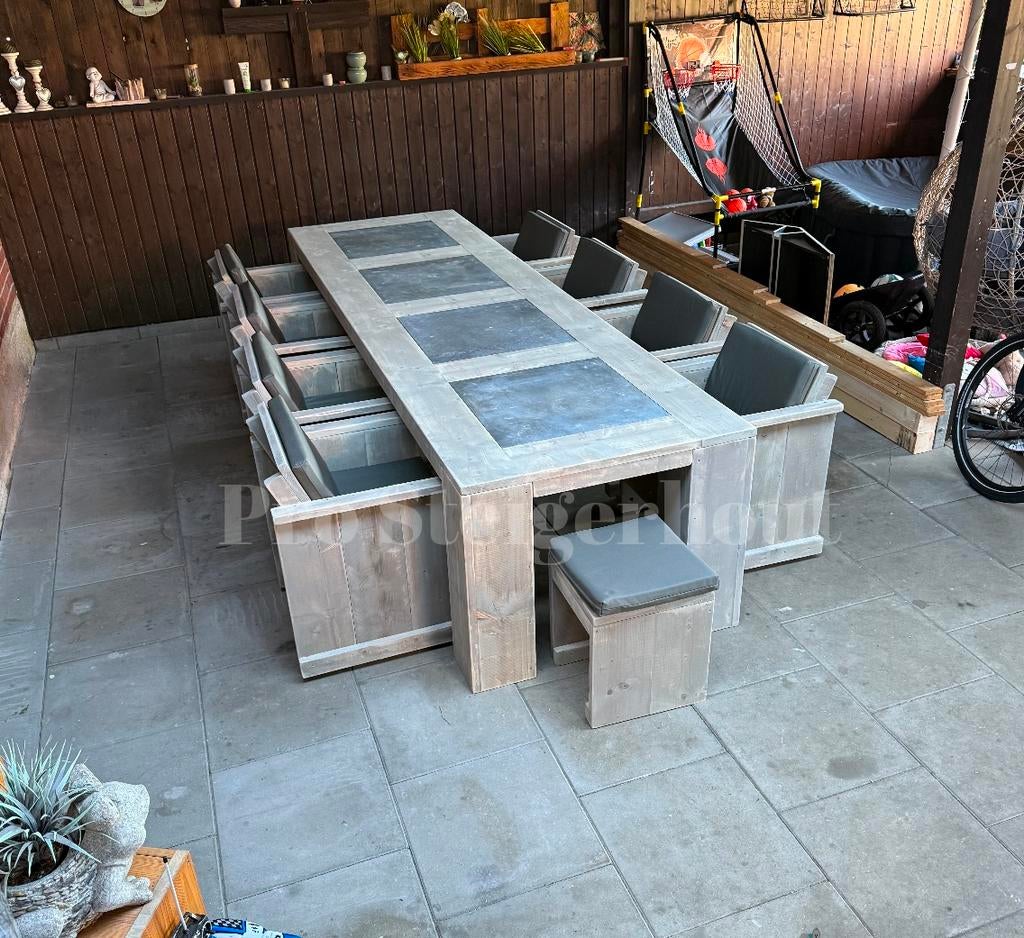 Foto 3 van Steigerhout Tuinset Tuintafel Eettafel met Stoelen & banken
