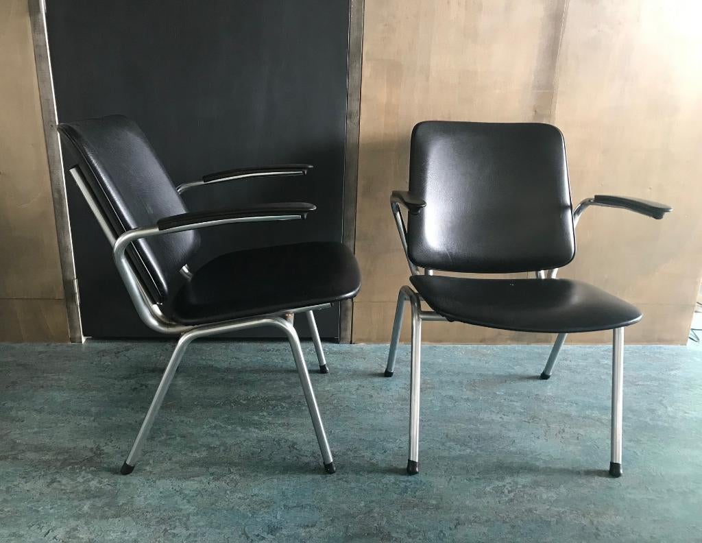 2 stoelen Gispen, vintage, retro, Ophalen, Gebruikt, Twee, Zwart