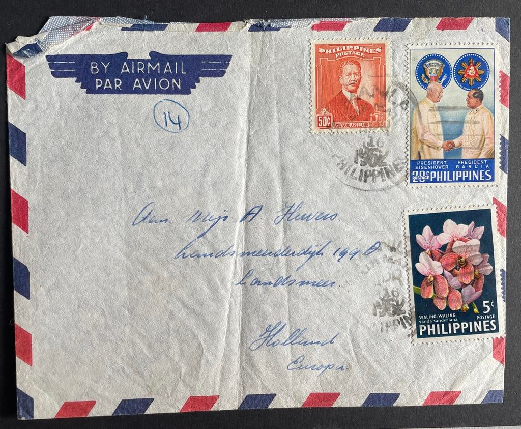 Filipijnse luchtpostbrief: Presidenten & Bloemen (1949), Verzenden, Brief