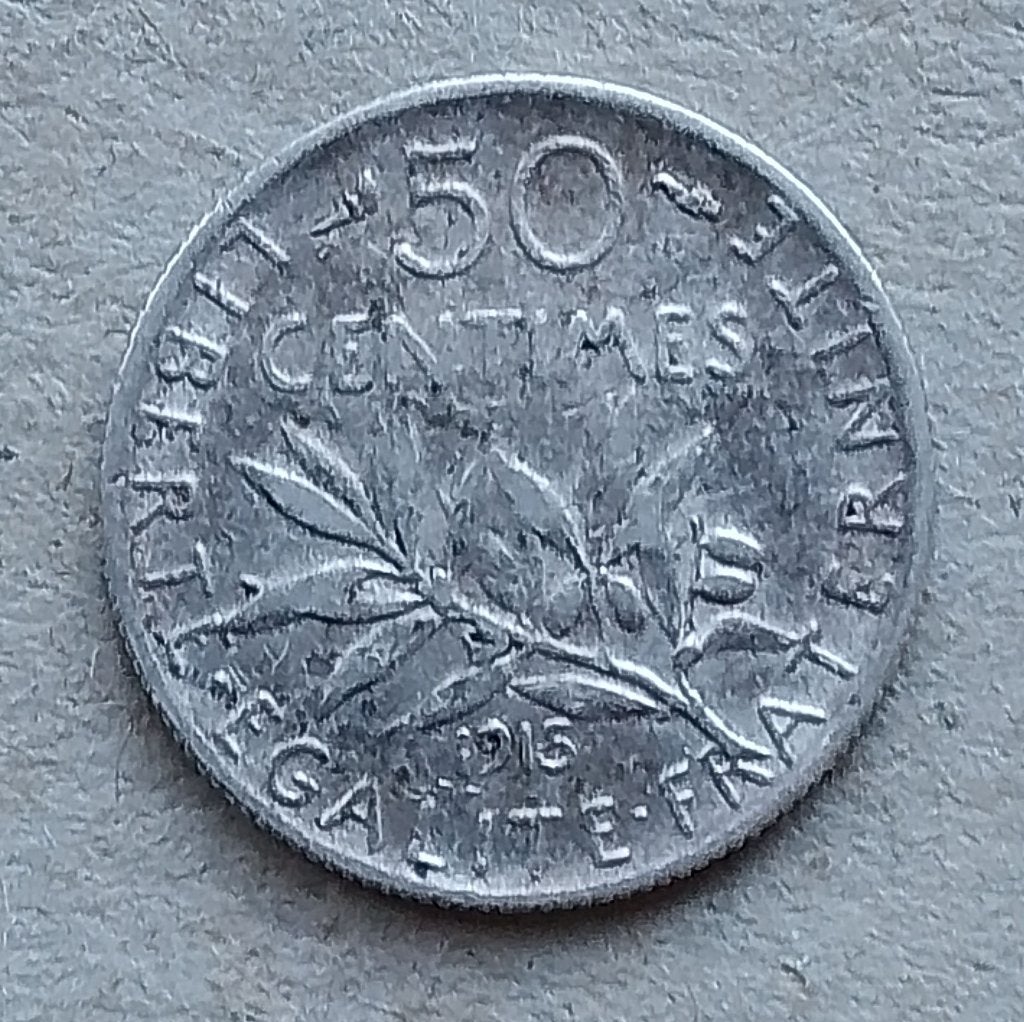 Frankrijk, 50 centimes 1915, Ophalen of Verzenden, Frankrijk, Losse munt, Zilver