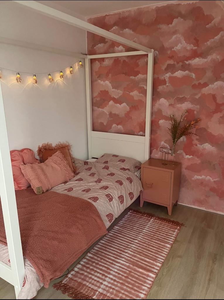 Hemelbed, Ophalen, 90 cm, Eenpersoons, Wit