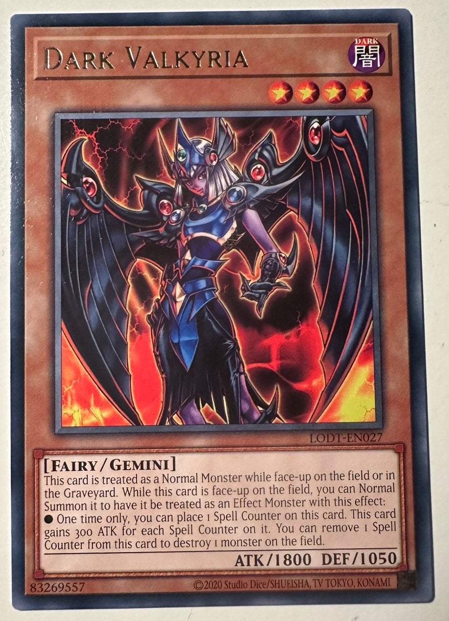 Yu-Gi-Oh! Dark Valkyria LODT US Rare !, Ophalen of Verzenden, Zo goed als nieuw, Losse kaart