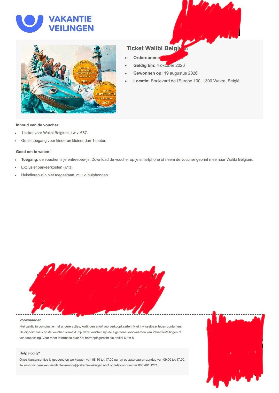 2 Walibi Belgium tickets - geldig t/m 4 oktober, Twee personen, Ticket of Toegangskaart