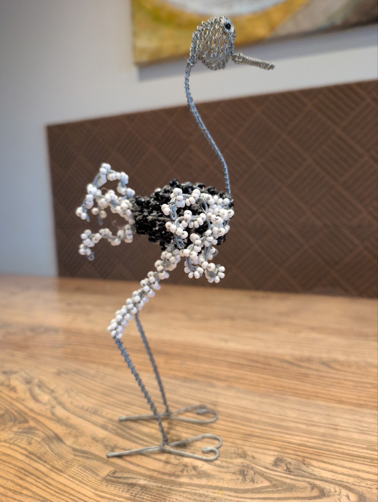 Prachtige Zuid-Afrikaanse Beaded Wire Art Struisvogel 30 cm, Antiek en Kunst, Ophalen of Verzenden