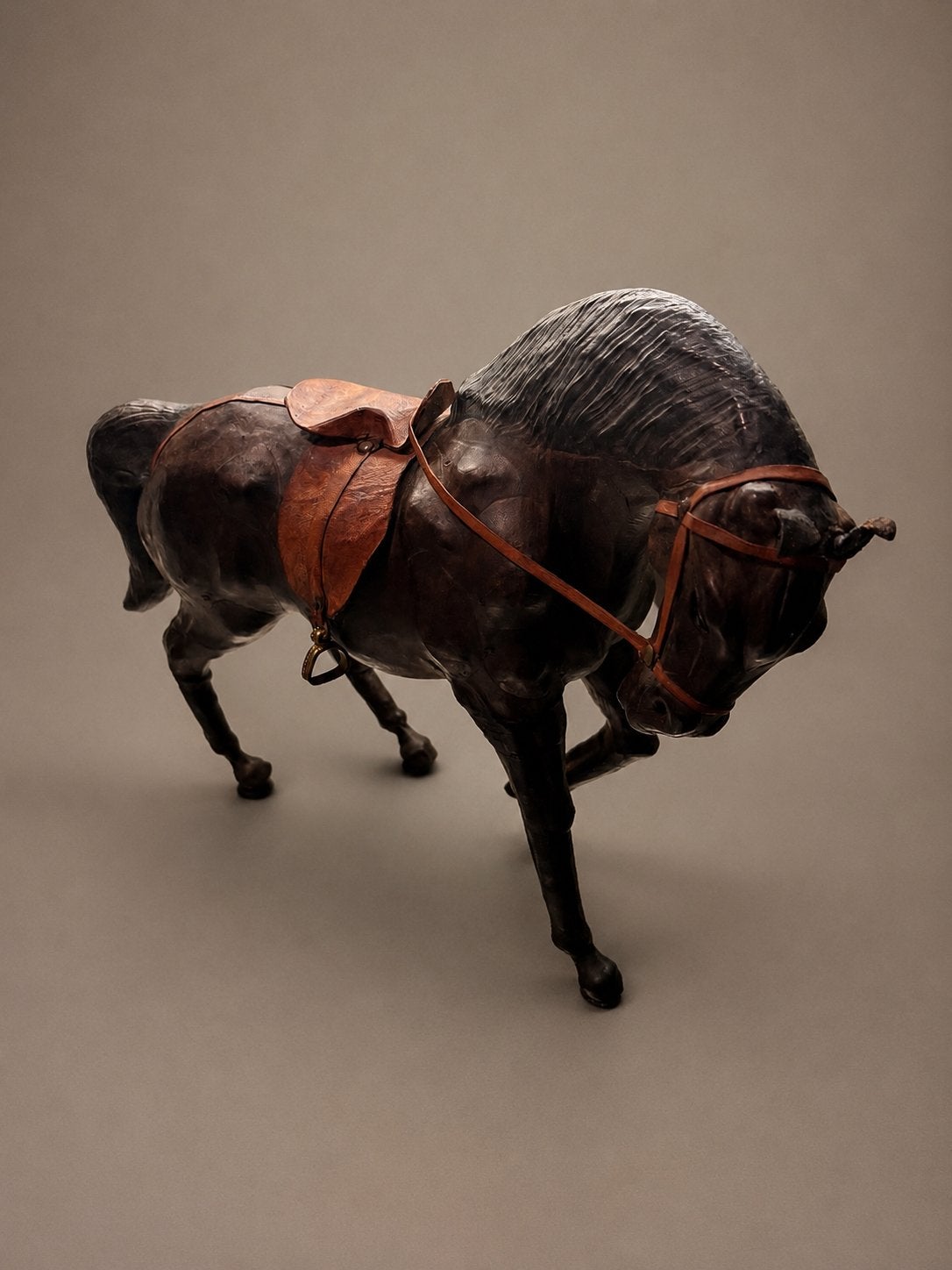 Prachtig Vintage Leren Paardenbeeld – Ambachtelijk Kunstwerk, Ophalen of Verzenden