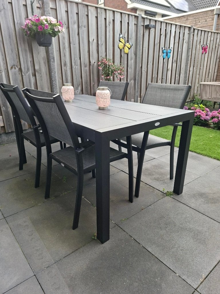 tuintafel met 4 stoelen, Ophalen, Aluminium, Zo goed als nieuw, Tuinset