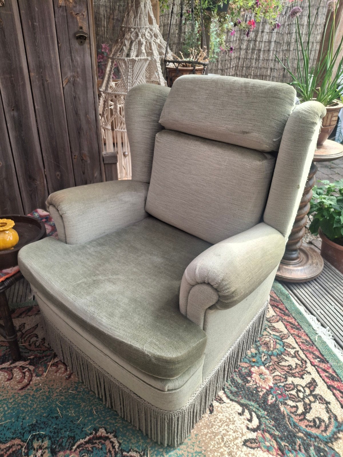vintage groene oorfauteuil, Ophalen, Minder dan 50 cm