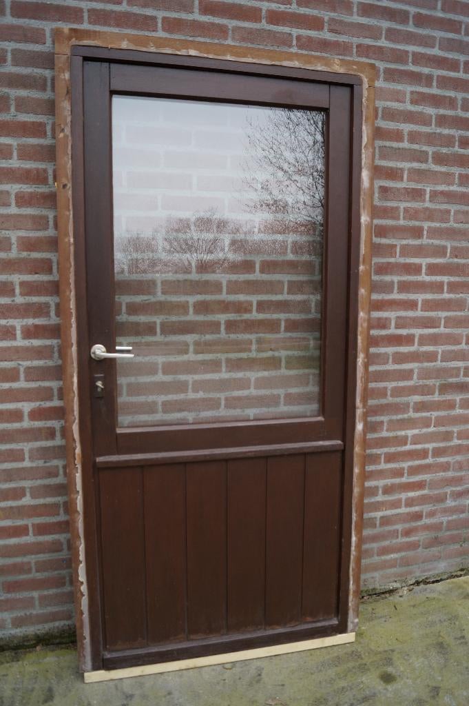 Hardhouten Afzelia Achterdeur kozijn dubbel glas 99.5x197 cm, Ophalen, Gebruikt, 80 tot 100 cm, Minder dan 200 cm