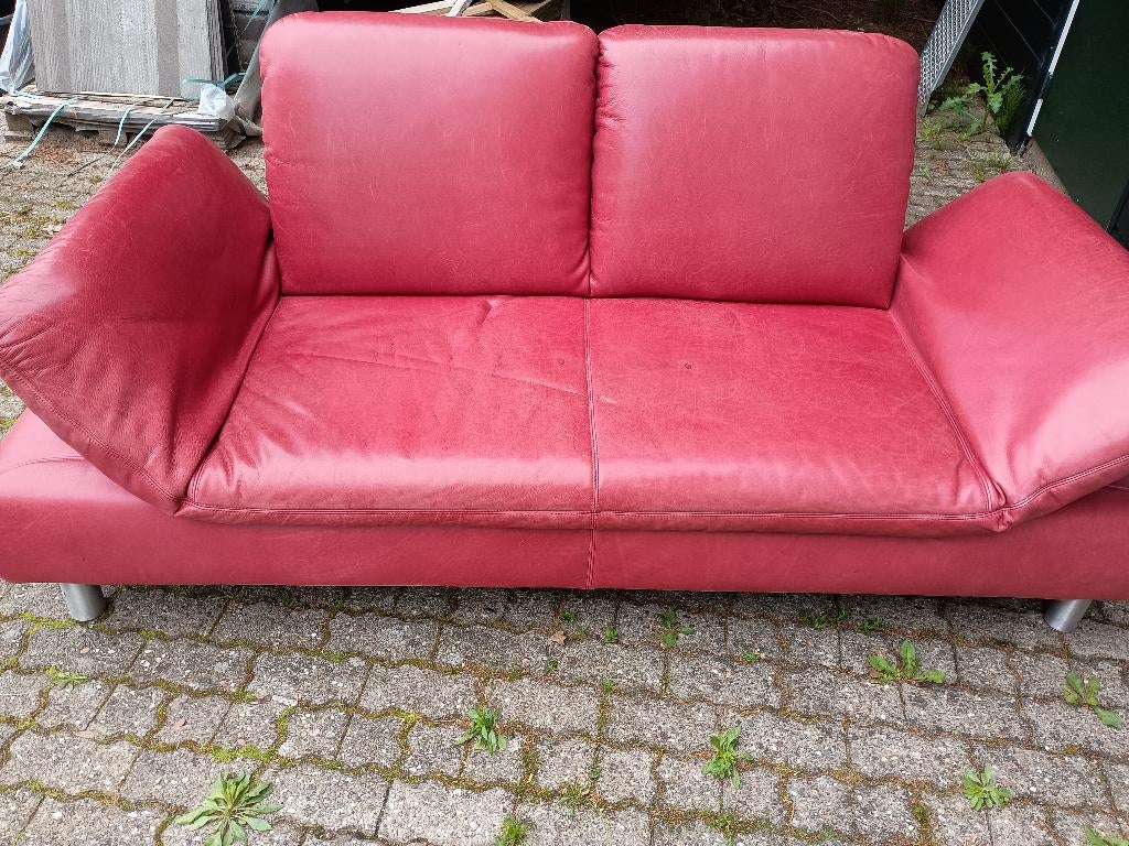 Rood leren bankje. 2,5 zits - 190x80 cm, Ophalen, Gebruikt, 150 tot 200 cm, Tweepersoons