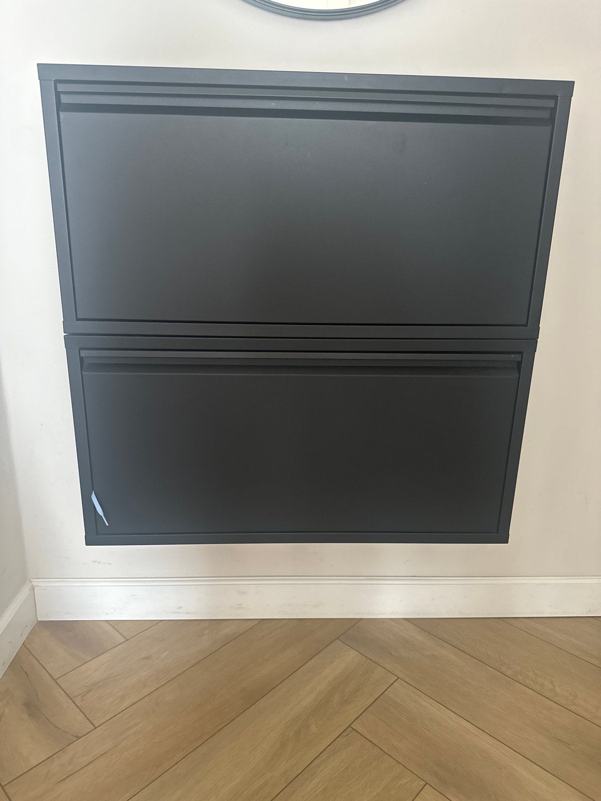 Zwarte schoenenkast zwevend met twee kleppen - 15x75x75 cm, Huis en Inrichting, Ophalen of Verzenden, Gebruikt
