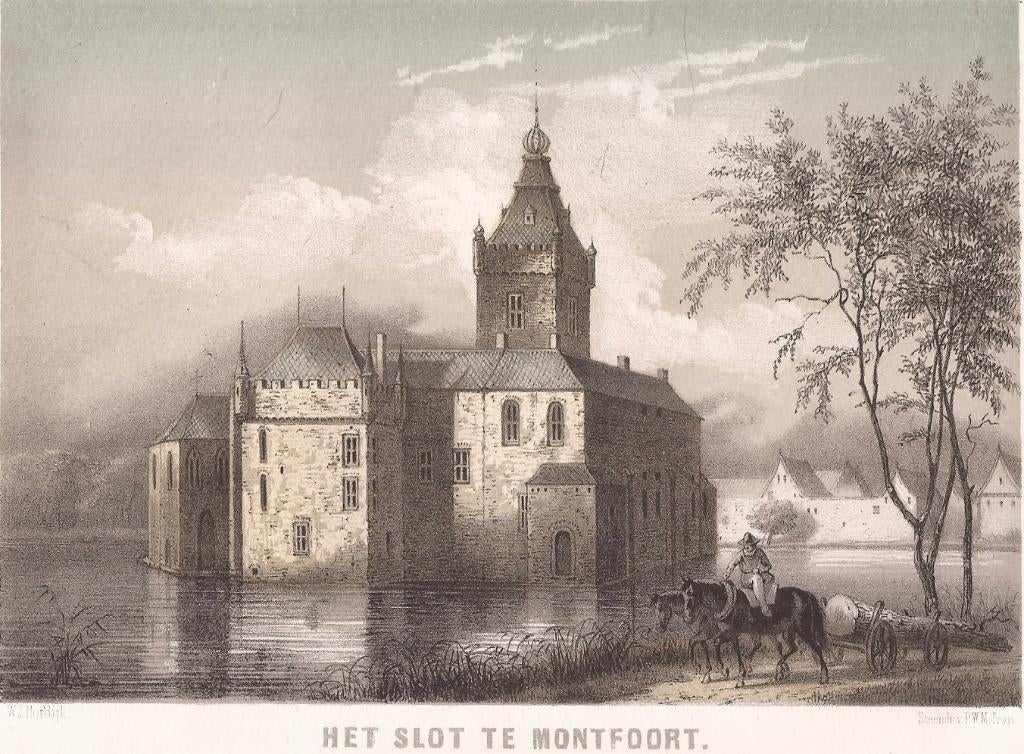 Hot Slot te Montfoort Litho W.J. Hofdijk 1854, Origineel, 1800 - 1899, Architectuur, 12 cm