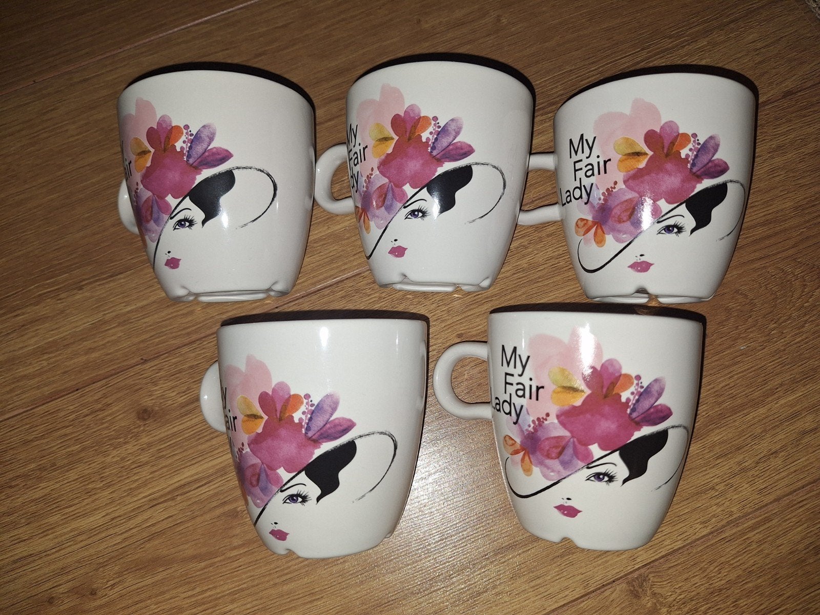 5 Douwe Egberts My Fair Lady mokken, Huis en Inrichting, Gebruikt, Ophalen of Verzenden, Overige stijlen, Kop(pen) en/of Schotel(s)