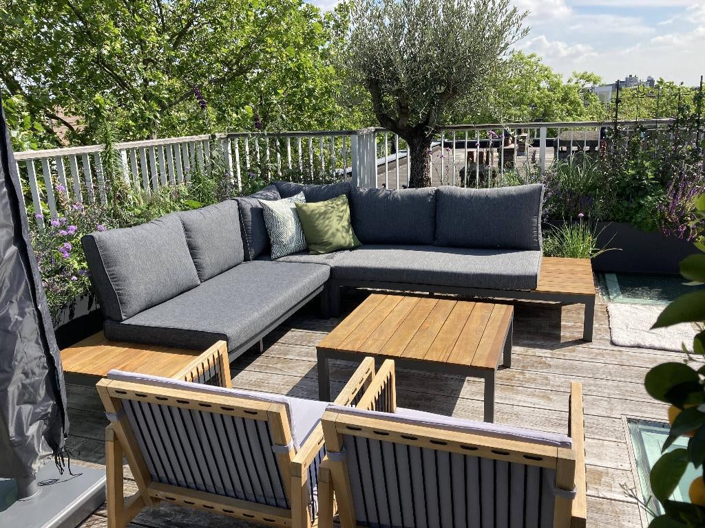 Modulaire Loungeset | 4-delig | Aluminium & Eucalyptus, Tuin en Terras, Ophalen, Gebruikt, 6 zitplaatsen, Aluminium