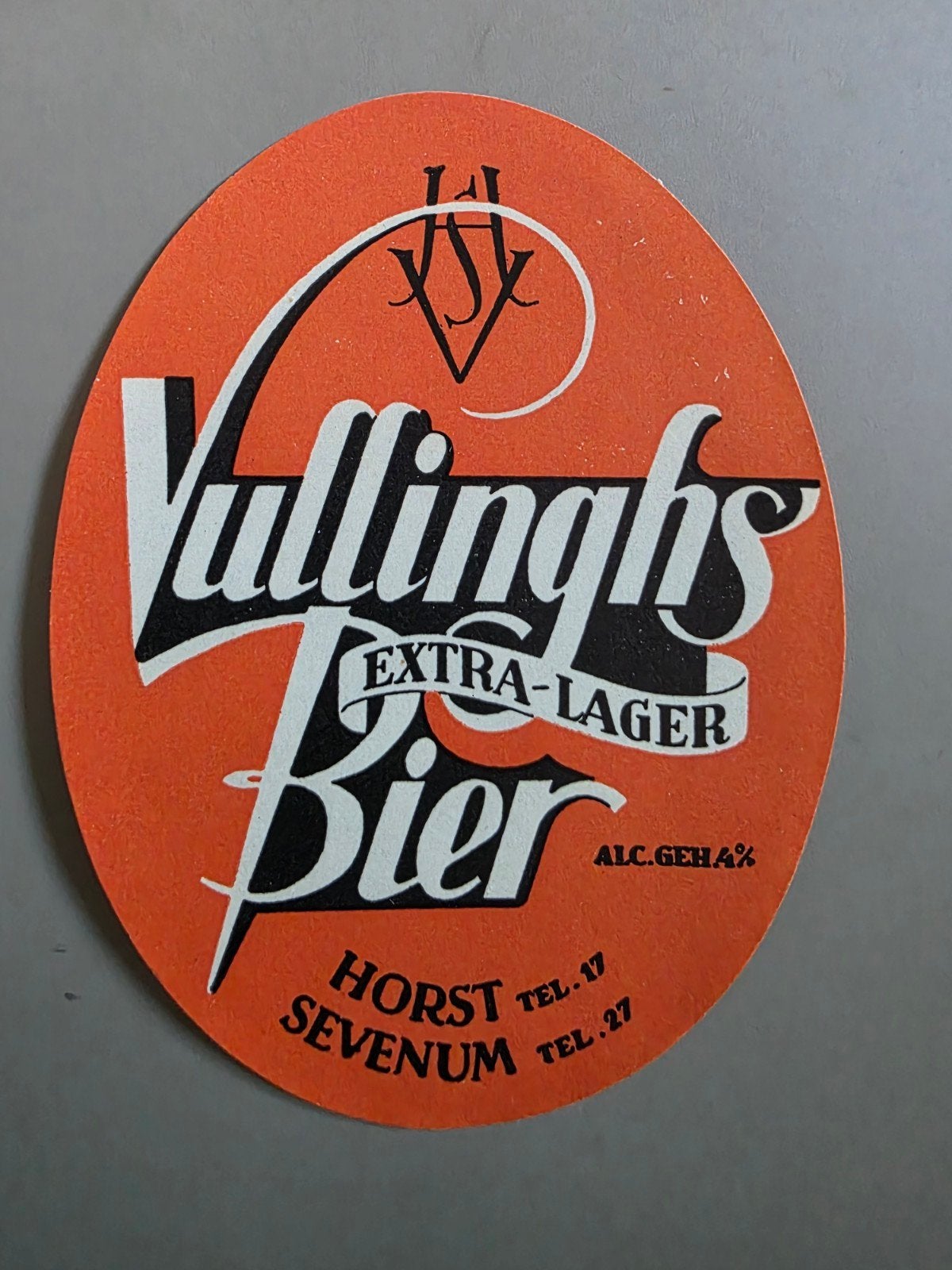 114) ORIGINEEL BIERETIKET VULLINGHS BIER HORST TEL. 17, Verzamelen, Verzenden, Zo goed als nieuw, Overige typen, Overige merken