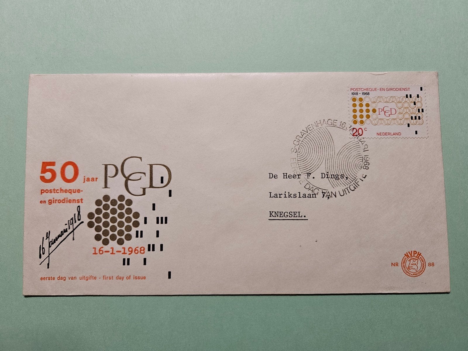 72) 50 jaar postcheque en girodienst 1968, Ophalen of Verzenden, Beschreven, Nederland