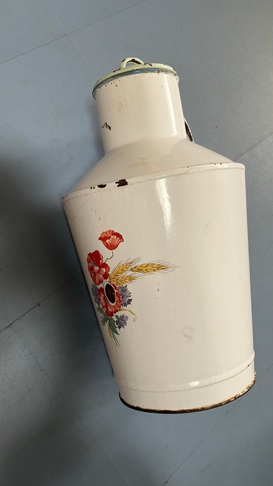 Vintage geëmailleerde bus met bloemmotief, Ophalen
