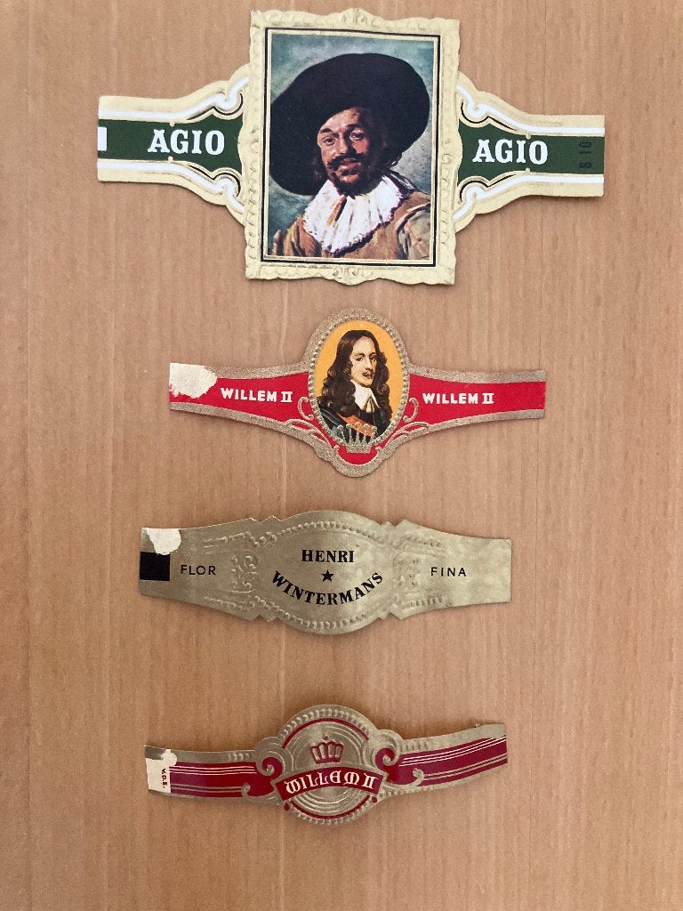 4 Sigarenbandjes Frans Hals - Willem II - Henri Wintermans, Ophalen of Verzenden, Gebruikt, Sigarenbandjes