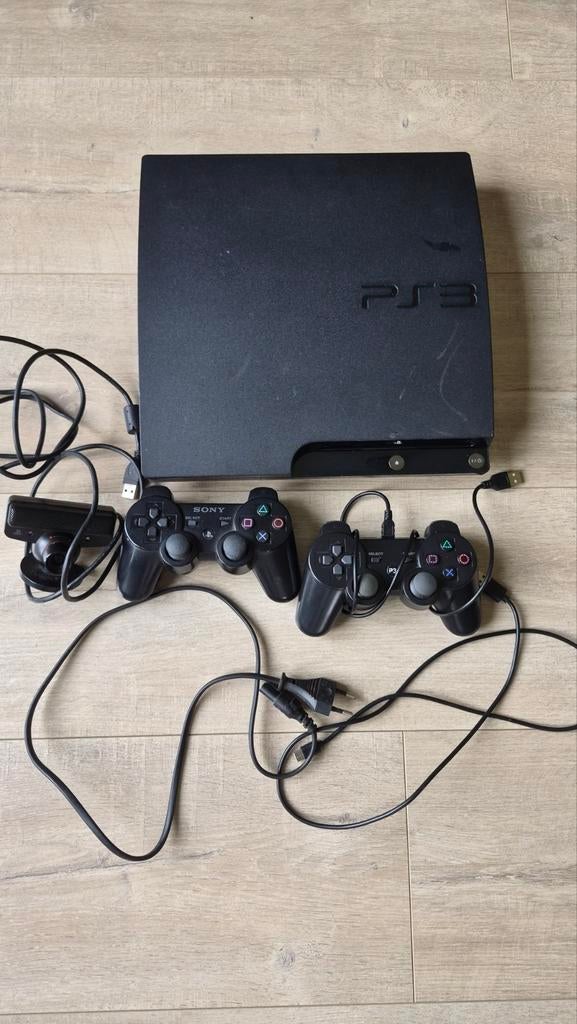 PlayStation 3  met 2 controllers en camera, Gebruikt, Super Slim, Verzenden, Met 2 controllers