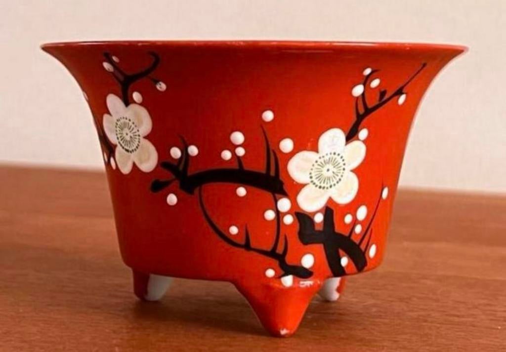 Bonsai pot Kutani gebakken porselein Kersenbloesem 10,5x6,5, Antiek en Kunst, Ophalen of Verzenden