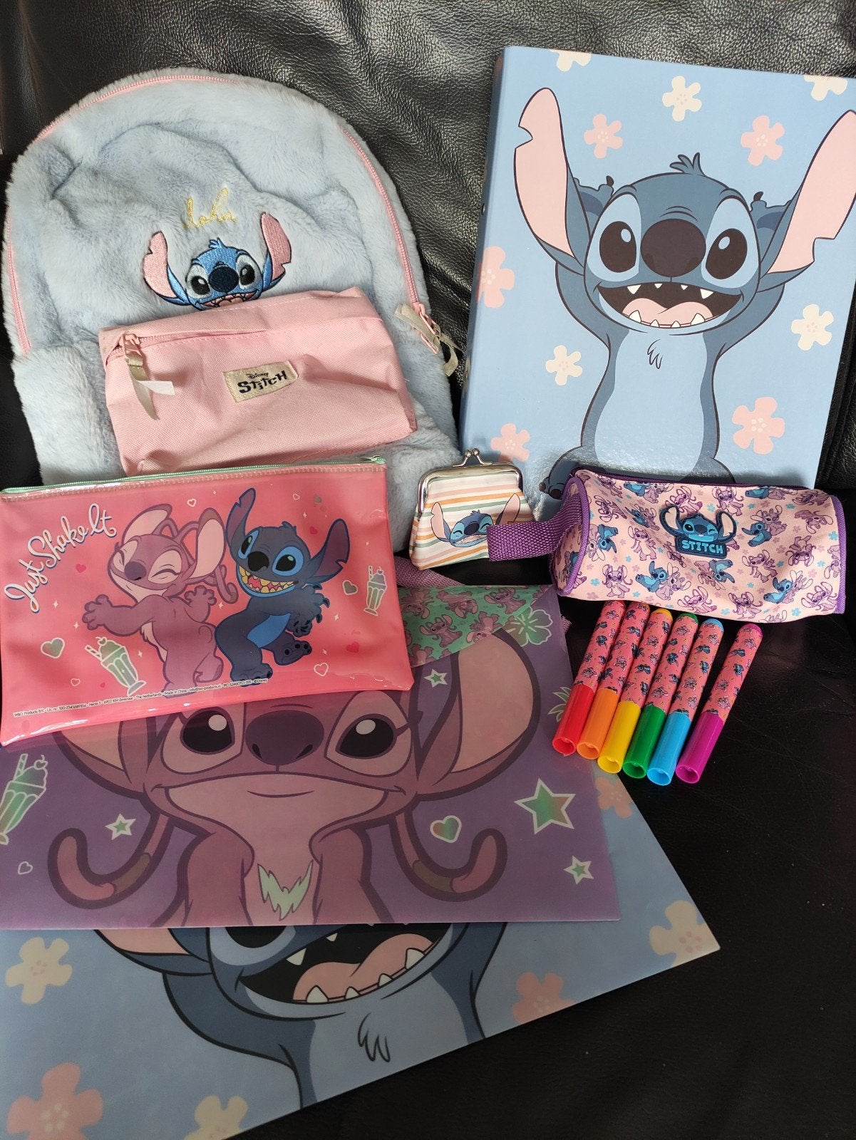 Pakket schoolspullen, Stitch en Angel, met rugtas/rugzak, Ophalen of Verzenden, Zo goed als nieuw