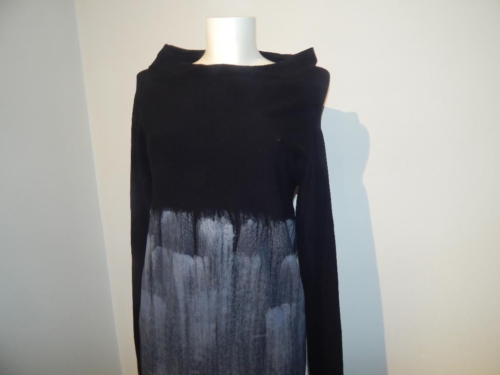 Sarah Pacini gebreide jurk zwart aparte witte print M, Maat 38/40 (M), Verzenden, Sarah Pacini, Zwart