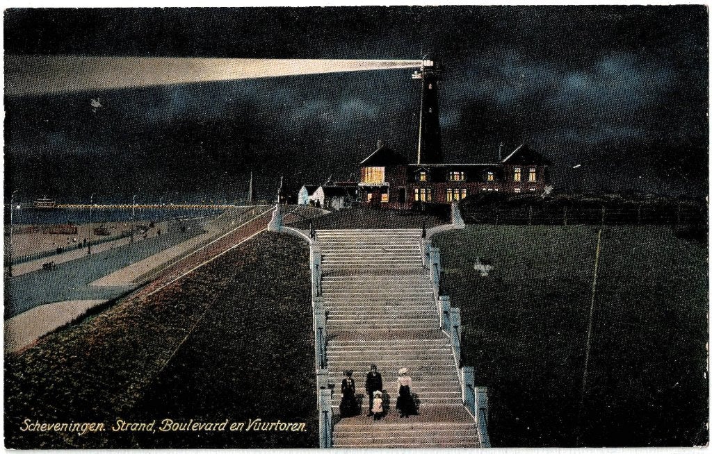 Scheveningen, strand, boulevard en vuurtoren, ongelopen, Verzenden, Voor 1920, Noord-Brabant