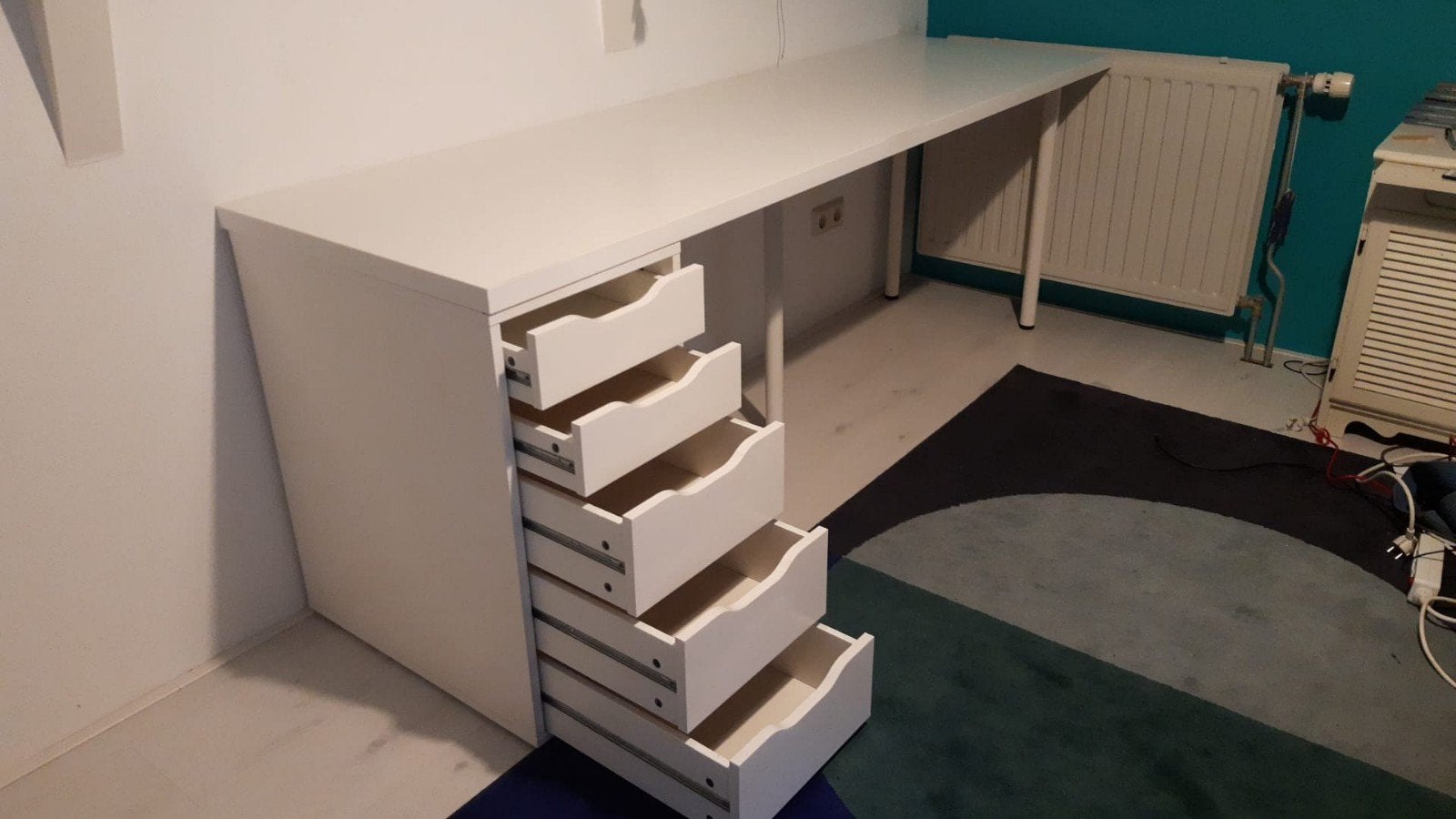 IKEA ALEX ladeblok met bureaublad - Wit, Ophalen, Modern, functioneel, 5 laden of meer, 150 tot 200 cm