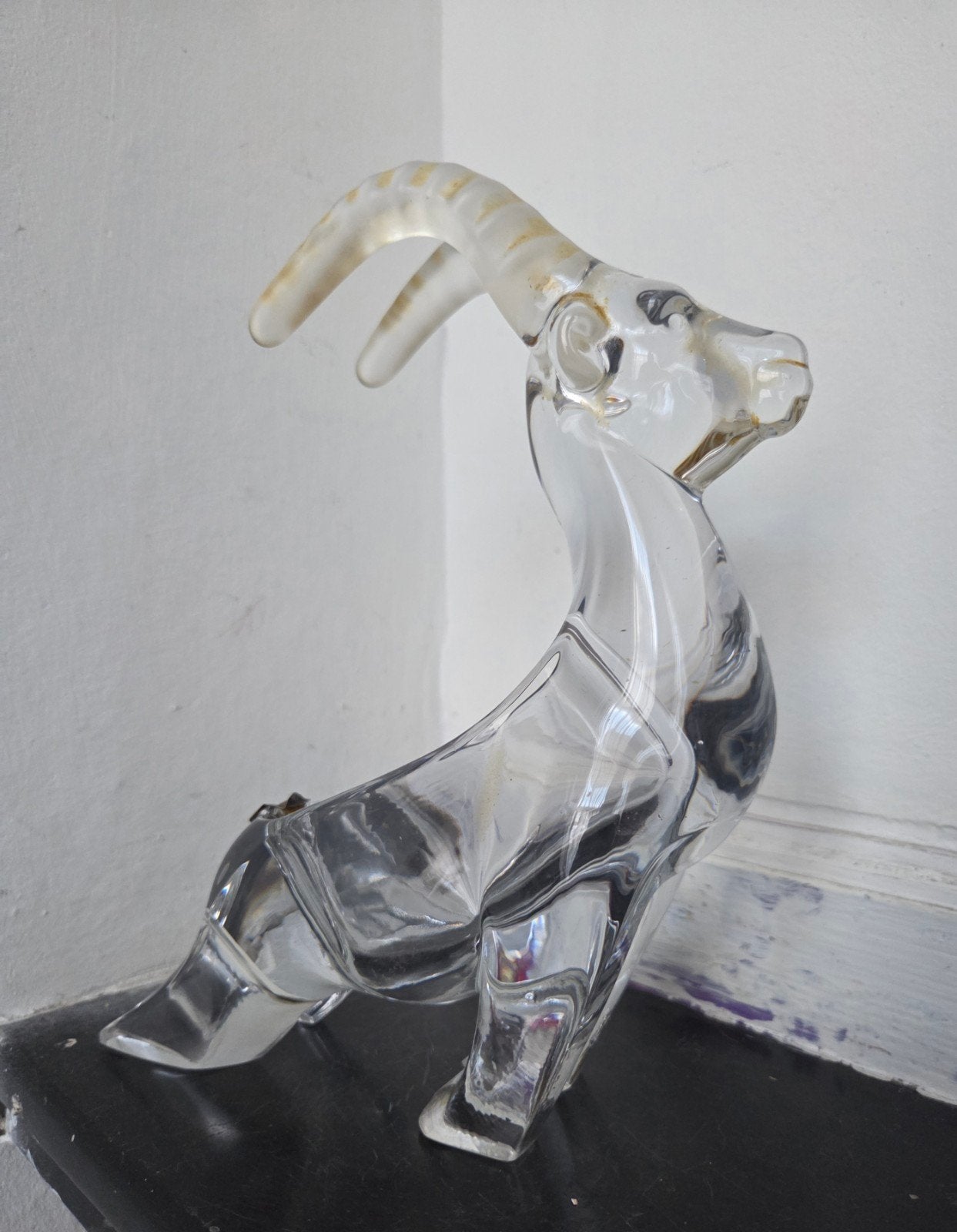 Beeld kristal glas bok/ram 23cm hoog vintage, Verzamelen, Beelden en Beeldjes, Ophalen of Verzenden, Gebruikt