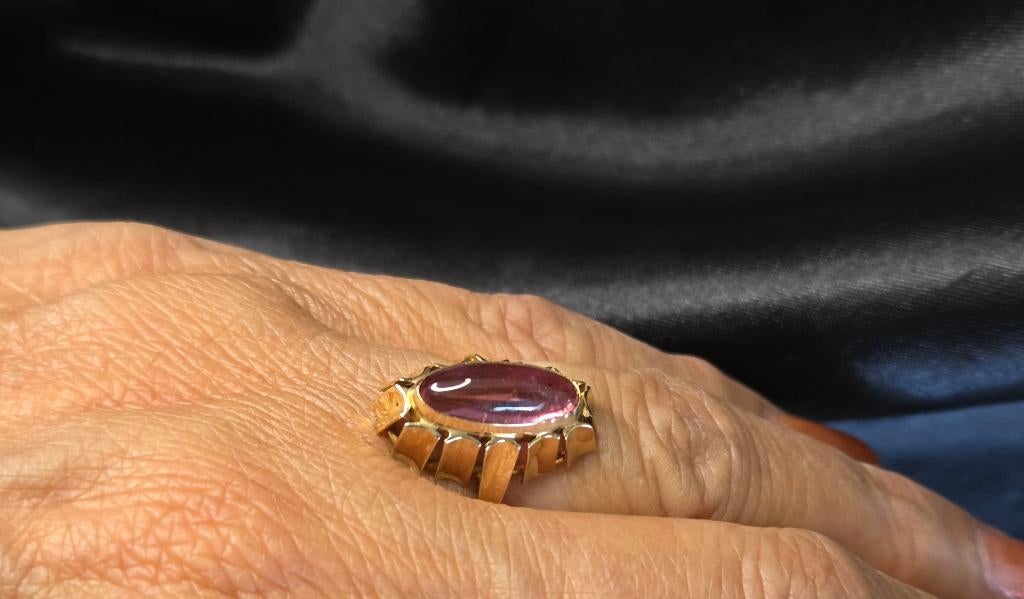 Gouden Vintage ring edelsteen roze toermalijn. 2026/216., Sieraden, Tassen en Uiterlijk, Ringen, 18 tot 19, ., Ophalen of Verzenden