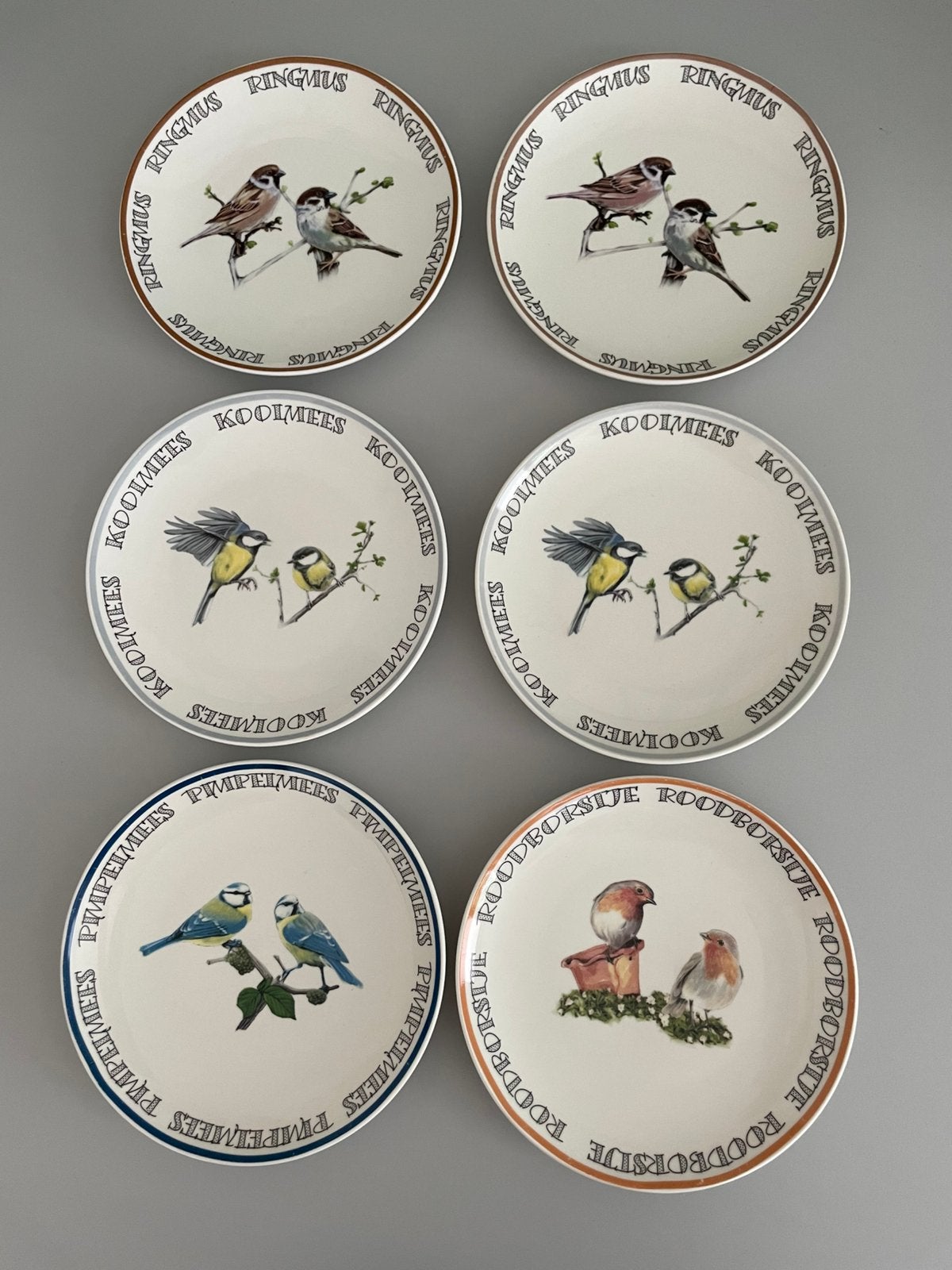 Hollandse bordjes vogels door Elles, Gebruikt, Ophalen of Verzenden, Bord(en), Overige stijlen