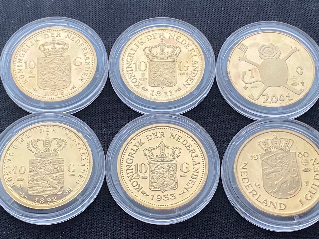Set zilver/ vergulde replica munten - Nederlandse gulden, Setje, Koningin Wilhelmina, Zilver, Overige waardes