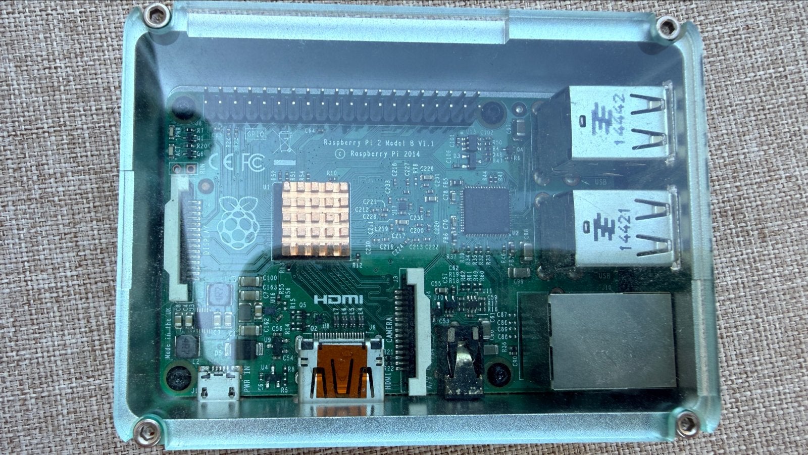 Raspberry Pi 2 Model B met Anidees aluminium behuizing, Ophalen, Minder dan 4 GB, Minder dan 2 Ghz, Zo goed als nieuw