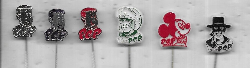 6 PEP STRIP SPELDEN VERSCHILLENDE, Ophalen of Verzenden, Gebruikt, Overige onderwerpen, Speldje of Pin