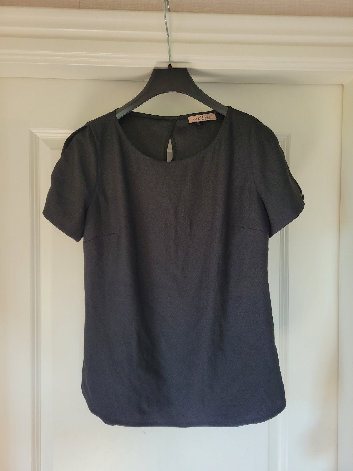 mooie blouse top ladress zwart crêpe mt s, Verzenden, Zwart, Zo goed als nieuw, Korte mouw