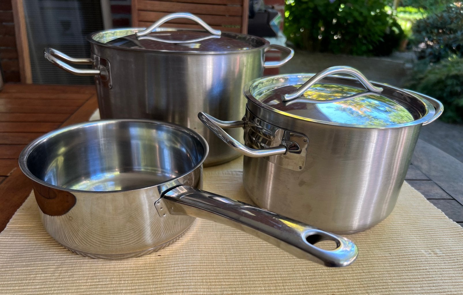 T.k.Sola 1x soeppan 24cm 1x kookpan 18cm 1x steelpan 16cm, Ophalen of Verzenden, Zo goed als nieuw, Rvs