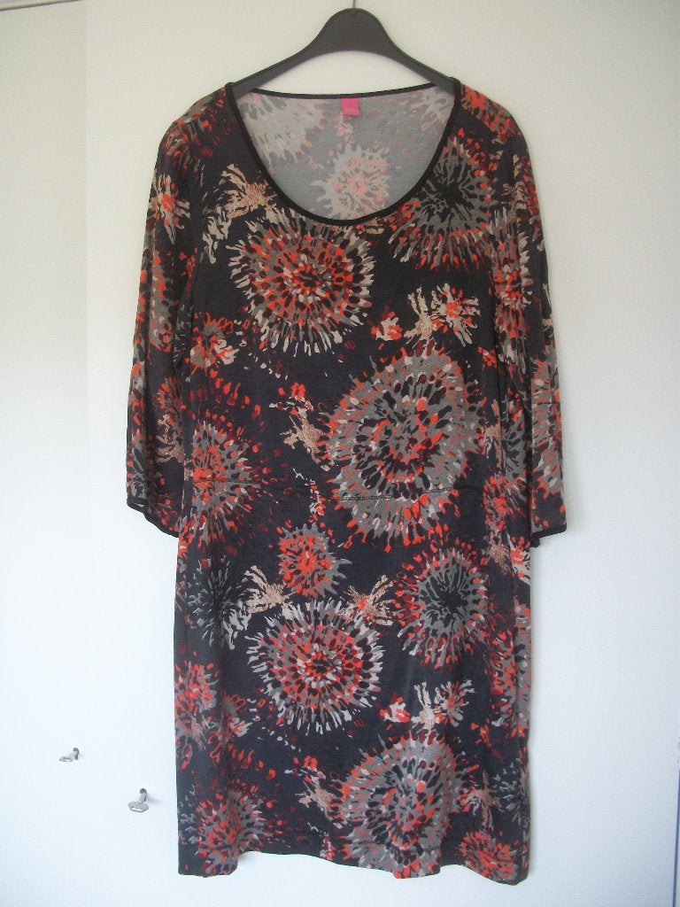 Jurk 3/4 Mouw - Kyra en Ko - Zwart Grijs Oranje - 40 - zgan, Kleding | Dames, Maat 38/40 (M), Ophalen of Verzenden, Zo goed als nieuw