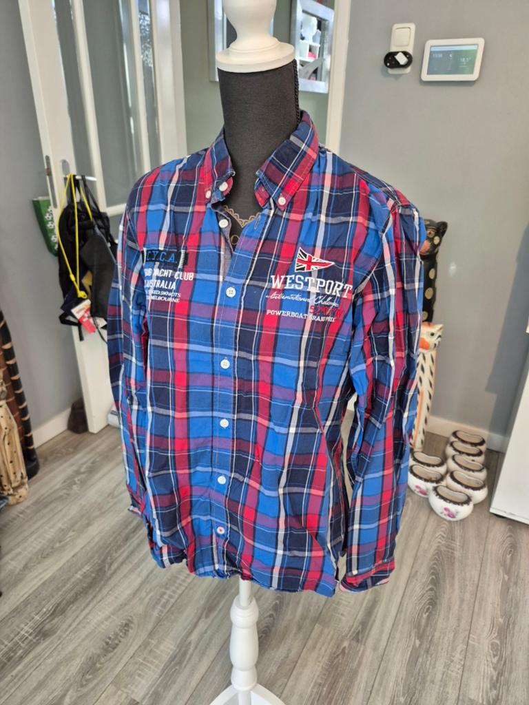 Jean Pascale Geruit Overhemd Maat M, Kleding | Heren, Blauw, Jean Pascale, Gedragen, Halswijdte 39/40 (M)