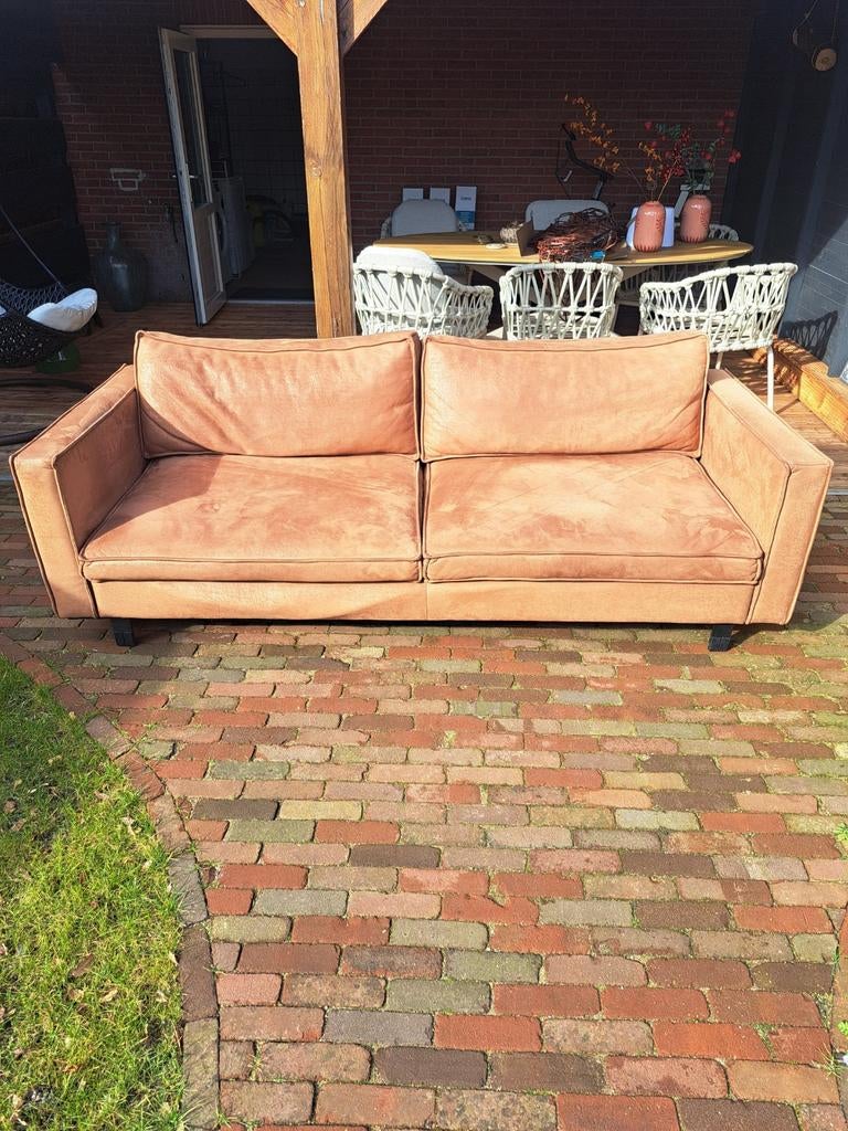 3-zits bank cognackleur microvezel, Huis en Inrichting, Ophalen, Gebruikt, Driepersoons, 75 tot 100 cm