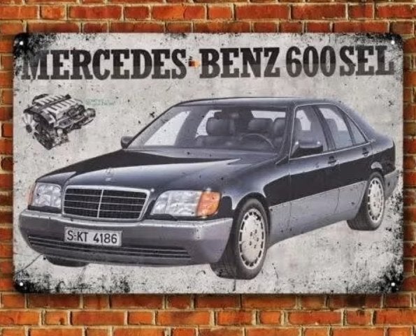 Vintage metalen bordje Mercedes Benz 600 SEL (30x20cm), Ophalen of Verzenden, Nieuw, Reclamebord