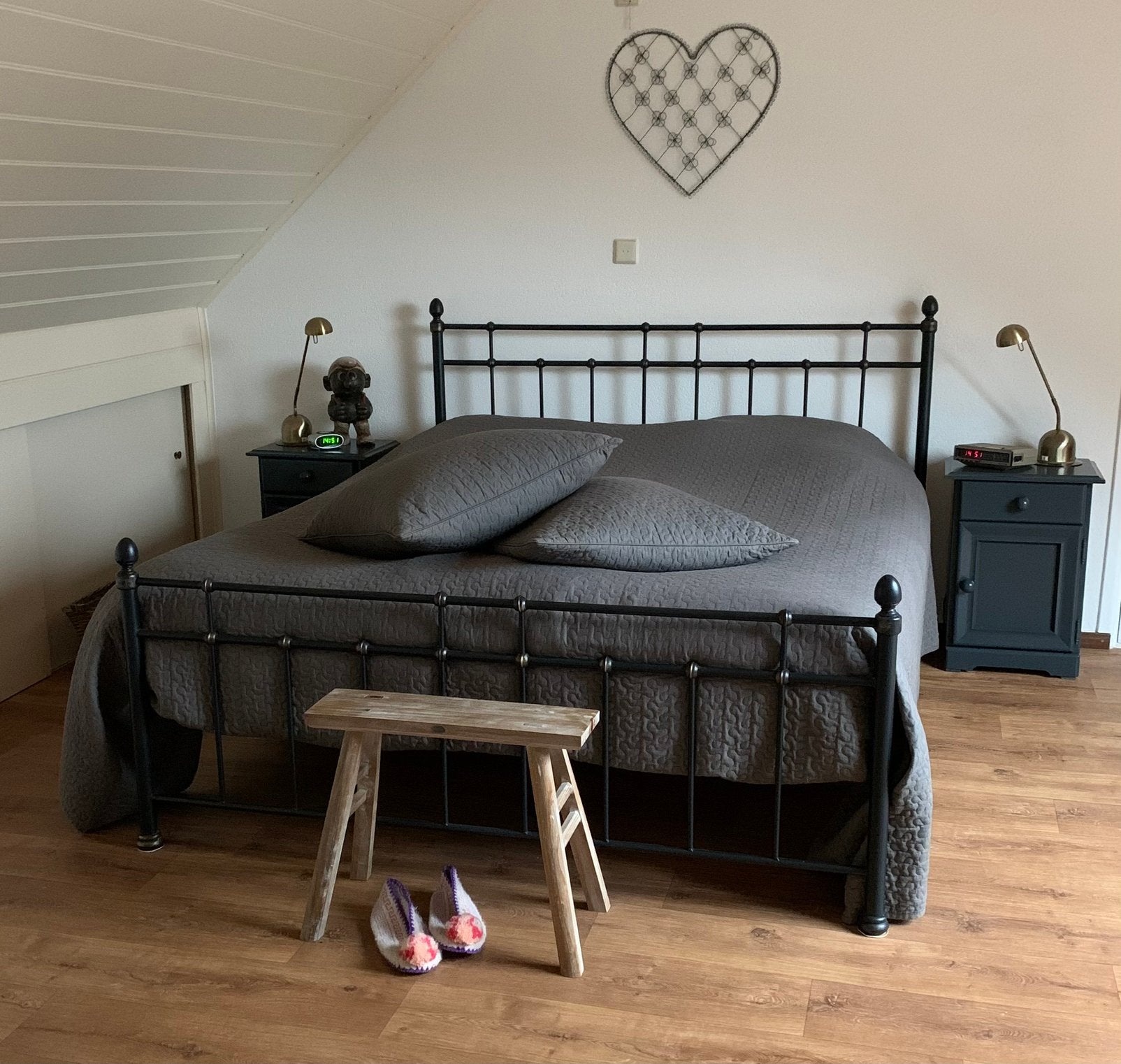 Zwart spijlenbed 160 x 200, Ophalen, Zwart, Tweepersoons, Zo goed als nieuw