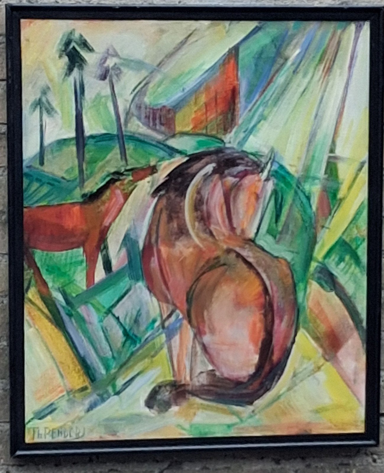 Th. Penders(1905-1975),Paarden in wei.59/69 cm.* Zie tekst., Ophalen