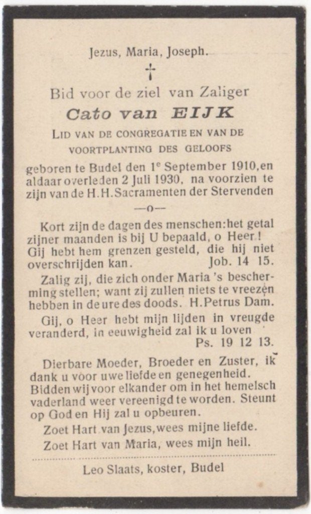 Cato van Eijk 1910 Budel - 1930 Budel, 19 jaar oud, Verzenden