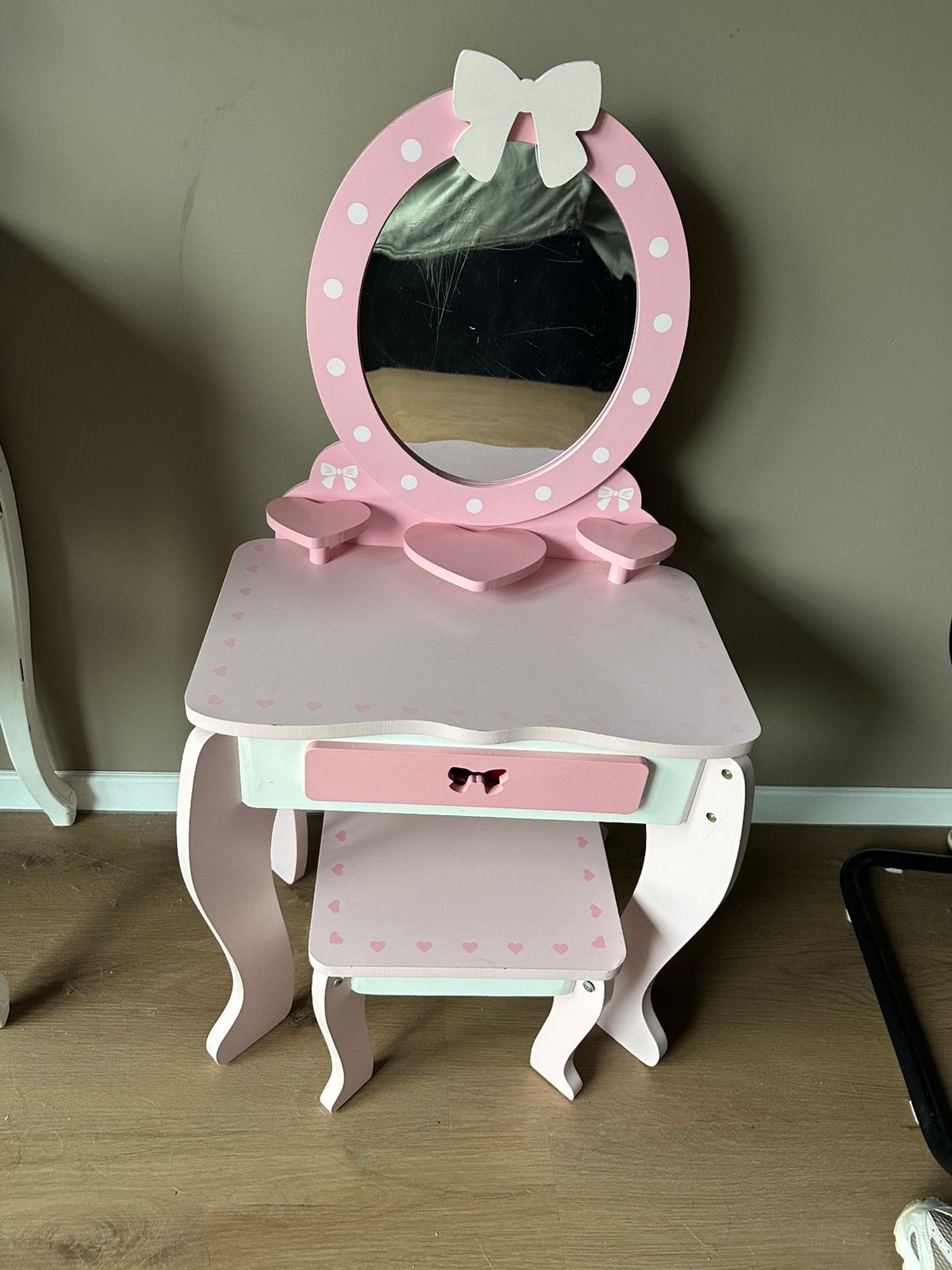 Houten Kinder speel kaptafel met make up en krukje, Ophalen, Gebruikt, 50 tot 100 cm, Minder dan 100 cm