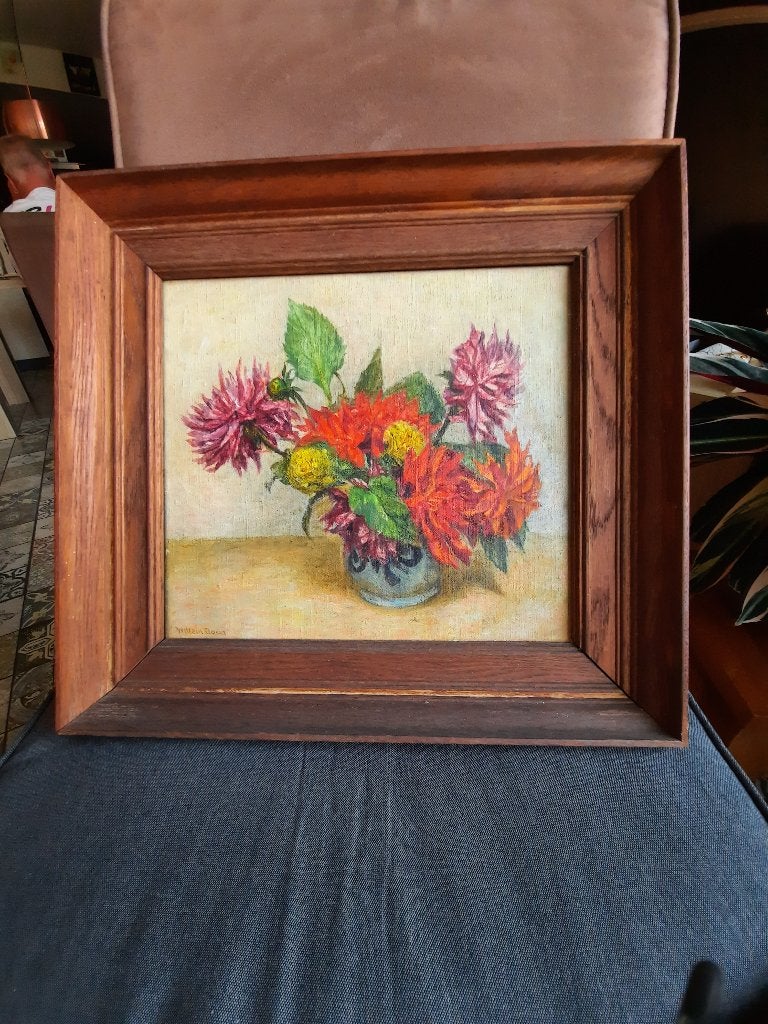 Olie schilderij Willem Boon, Bloemen, Overige stijlen, Doek, Ophalen of Verzenden