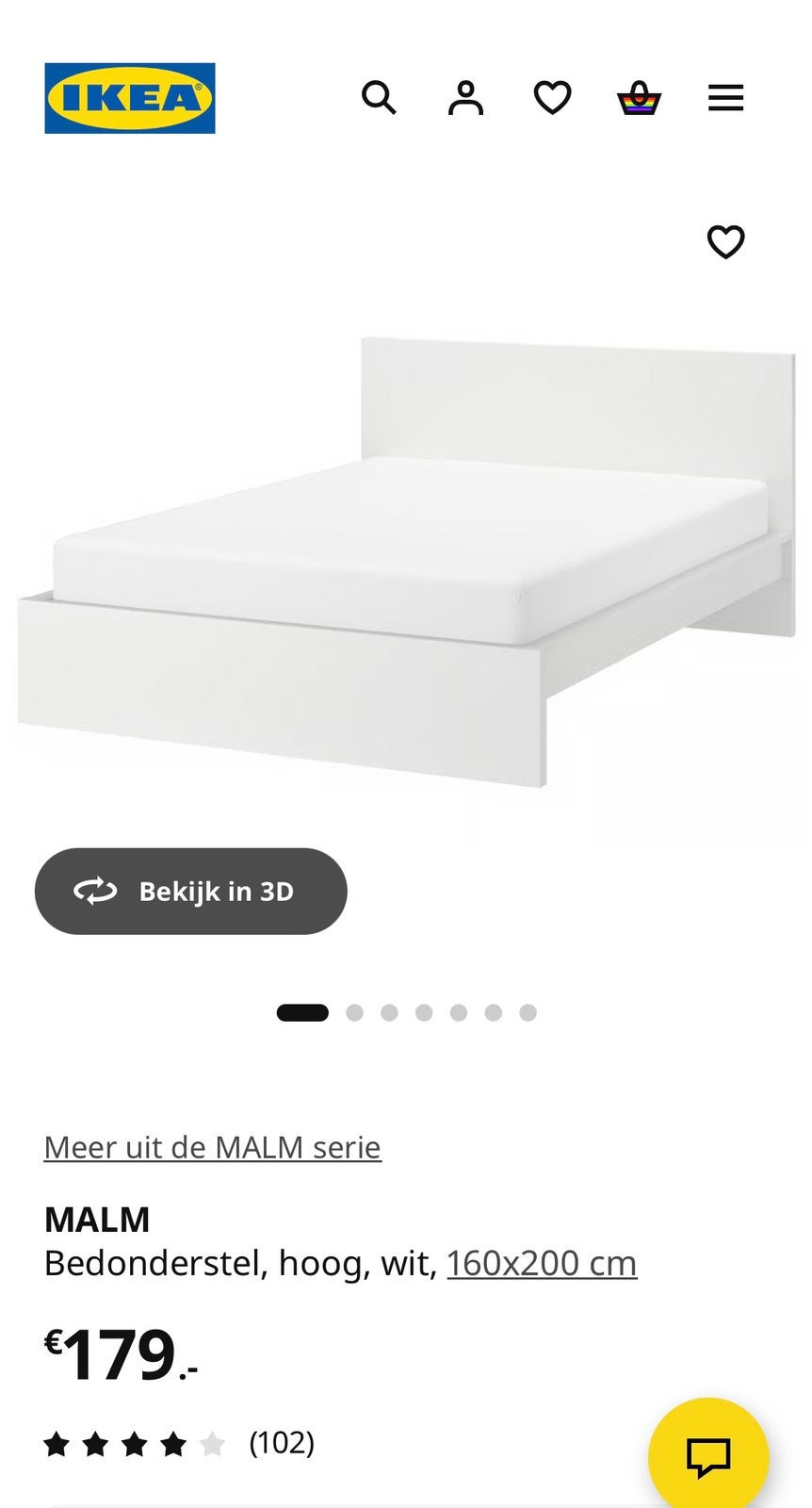 Witte IKEA bedframe (malm) – 160 x 200 cm – zonder matras, Ophalen, Gebruikt, Tweepersoons, 160 cm