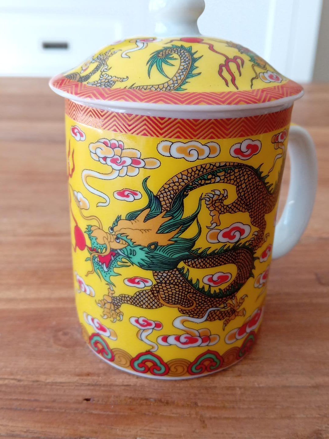 Vintage Chinese Theemok met Drakenmotief en Deksel, Ophalen