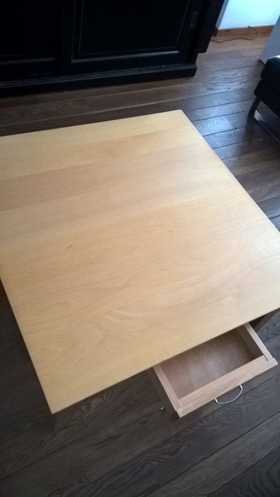handgemaakte beuken salon tafel model Jan des Bouvries., 50 – 75, Gebruikt, 50 tot 100 cm, Vierkant