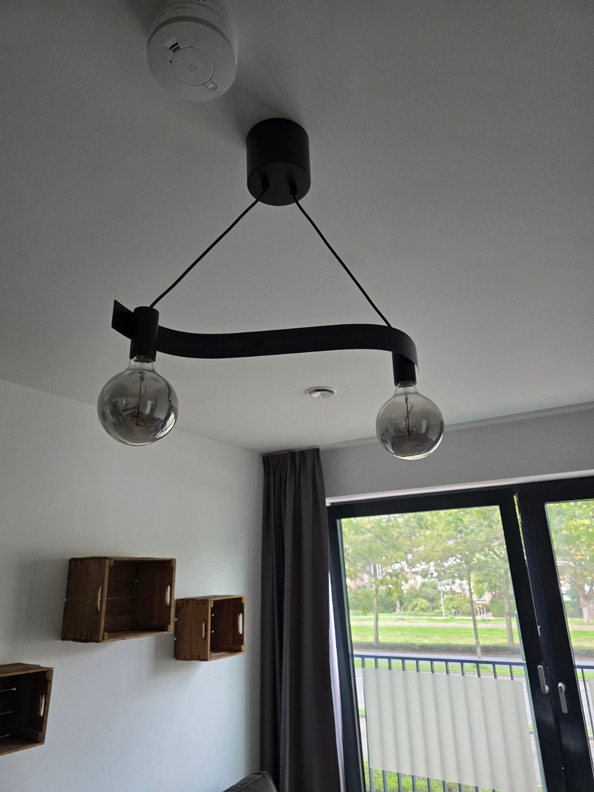 Moderne plafondlamp met 2 lampen, Ophalen, Modern, Industrieel, E27 (groot), Zo goed als nieuw