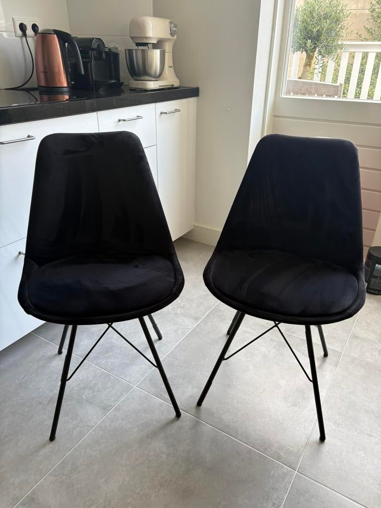 Kick Collection velvet stoeltjes zwart, Huis en Inrichting, Stoelen, Ophalen, Zo goed als nieuw, Zwart, Twee