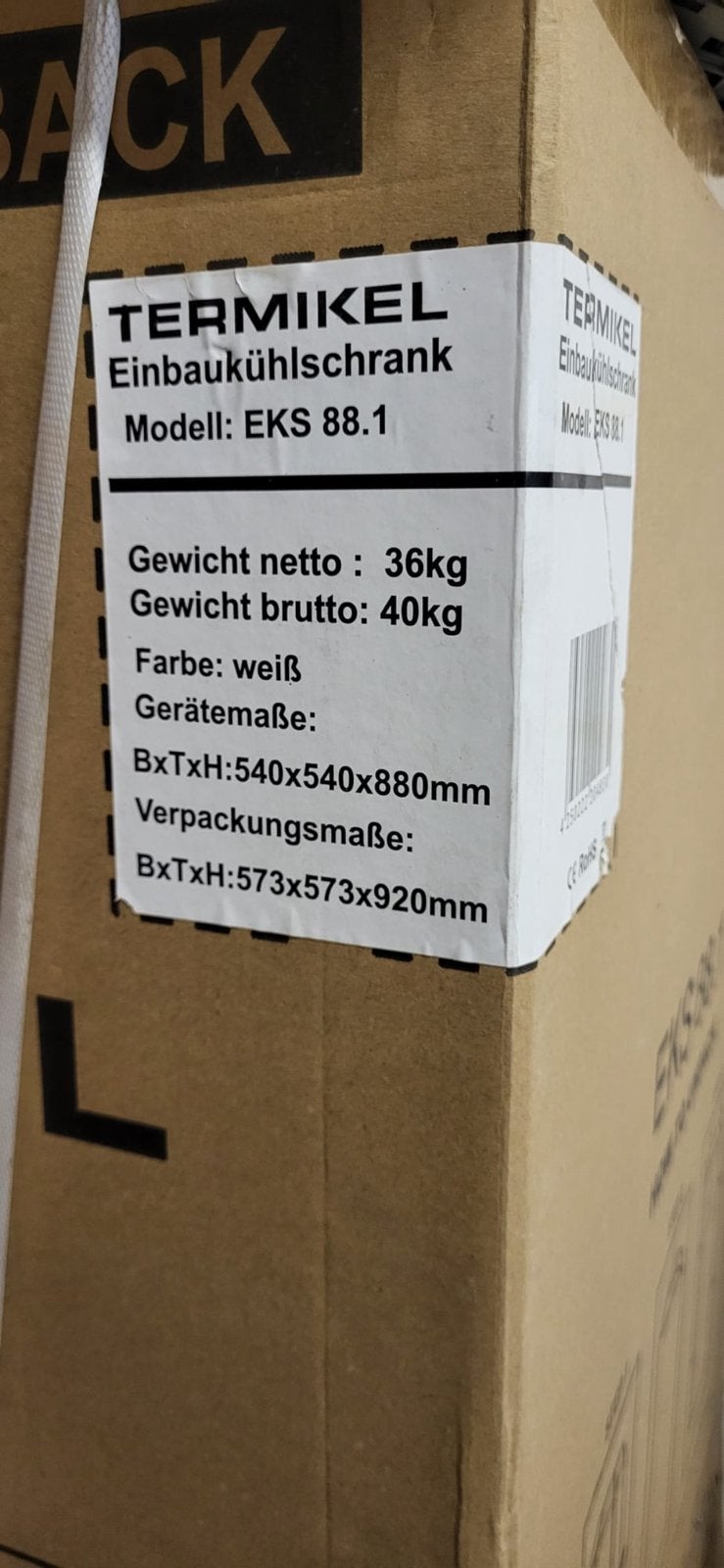 Te koop nieuwe inbouwkoelkast, 100 tot 150 liter, Nieuw, 45 tot 60 cm, Met vriesvak